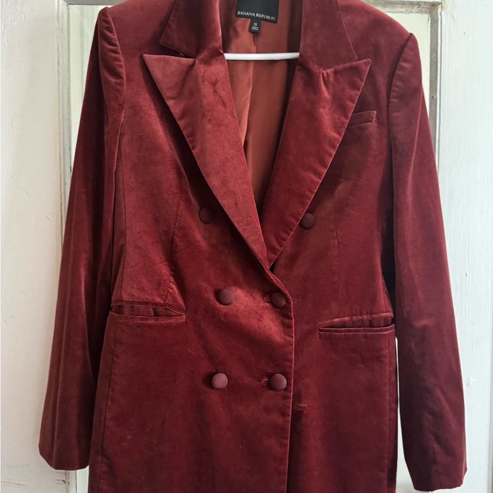 Banana Republic Women's Double-Breasted Velvet Blazer in Wine